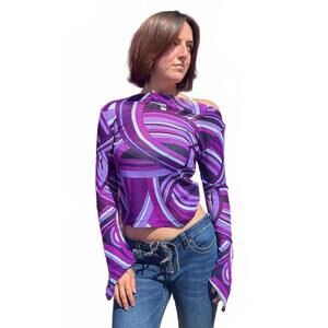 Moa Moa Women’s Patterned Sheer Long Sleeve Top – Size M